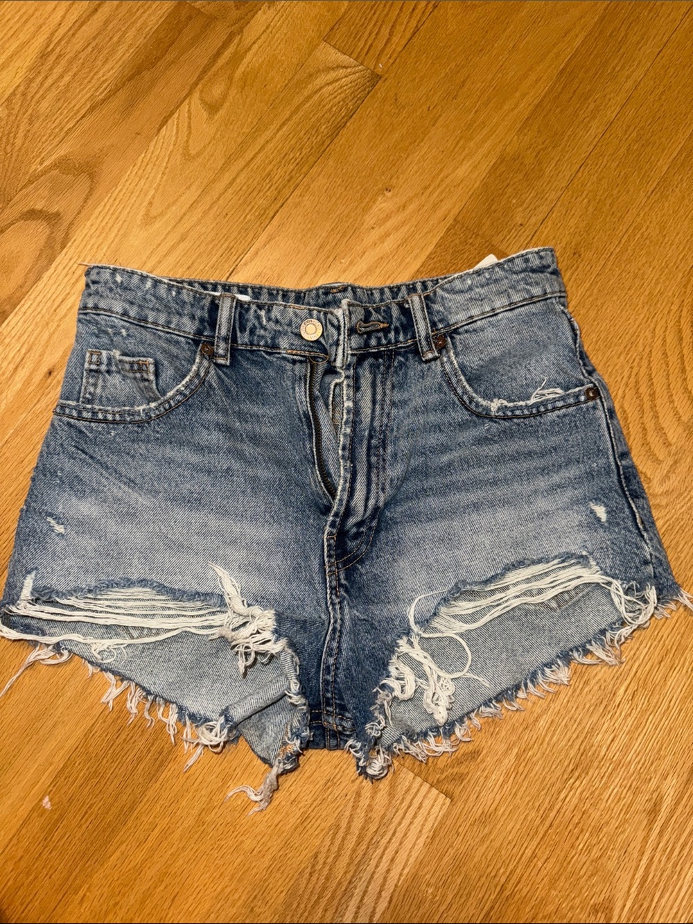 Zara Distressed Light Blue Denim Cutoff Shorts